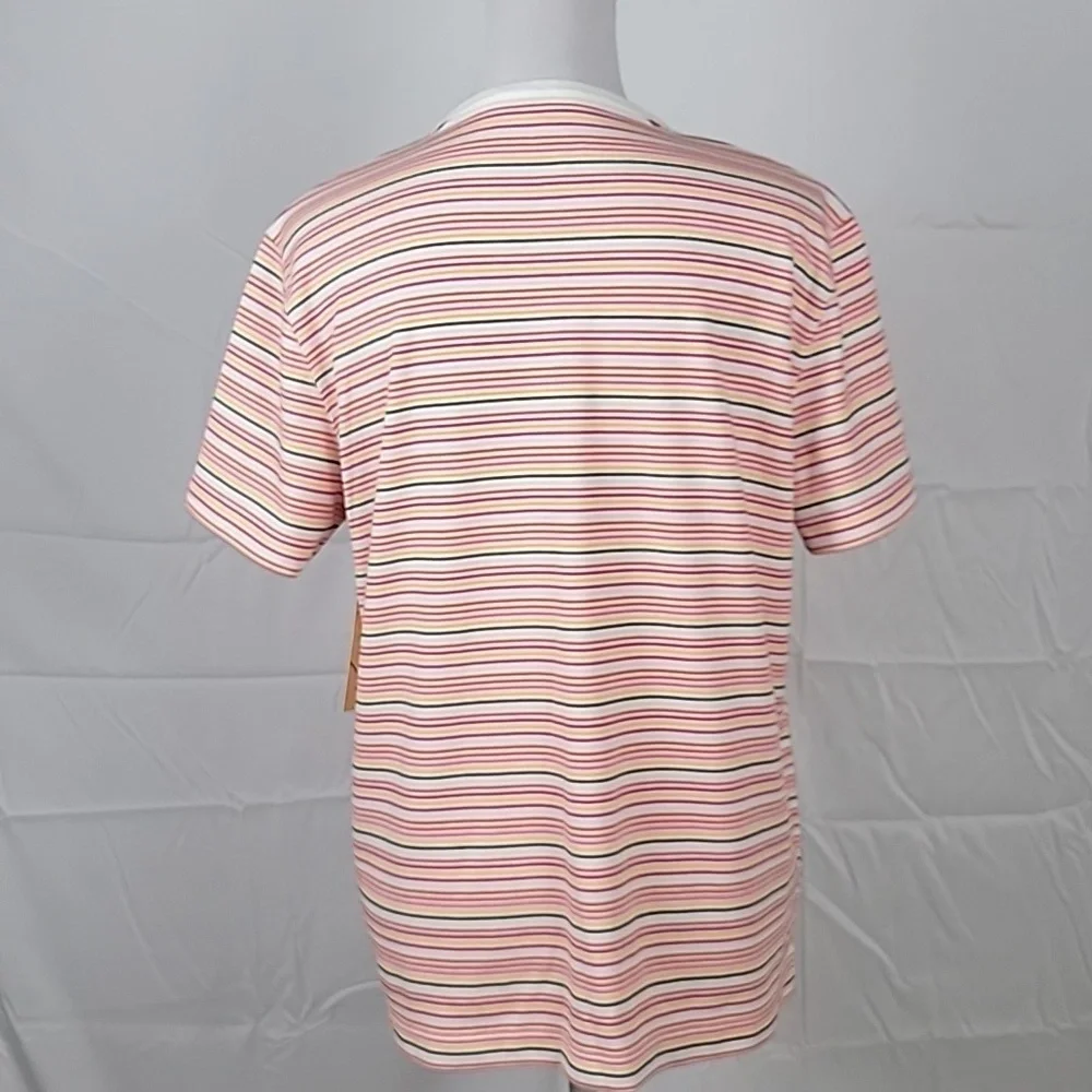 Kim Rogers Size M Multi Color Stripe V Neck Short Sleeve T Shirt, NEW with Tags